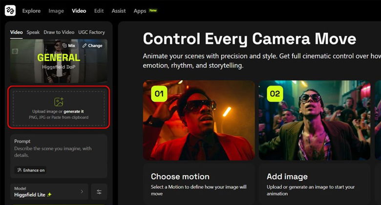 Chọn mục “Upload” để tải hình ảnh 