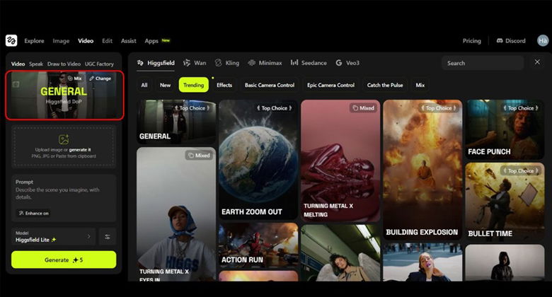  Chọn vào “Change” để chọn hiệu ứng video