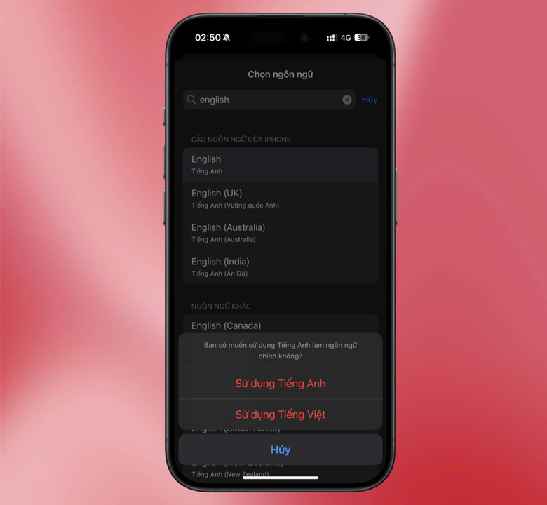 Chọn English để làm ngôn ngữ hệ thống