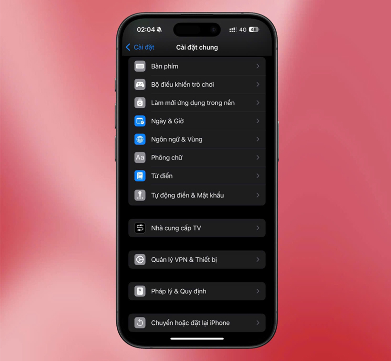 tìm và chọn mục Ngôn ngữ & Vùng 