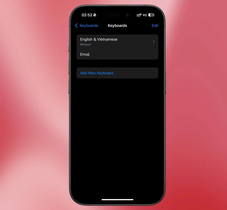 nhấn vào tùy chọn Add New Keyboard