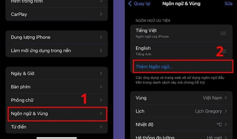 Chọn vào mục Thêm ngôn ngữ