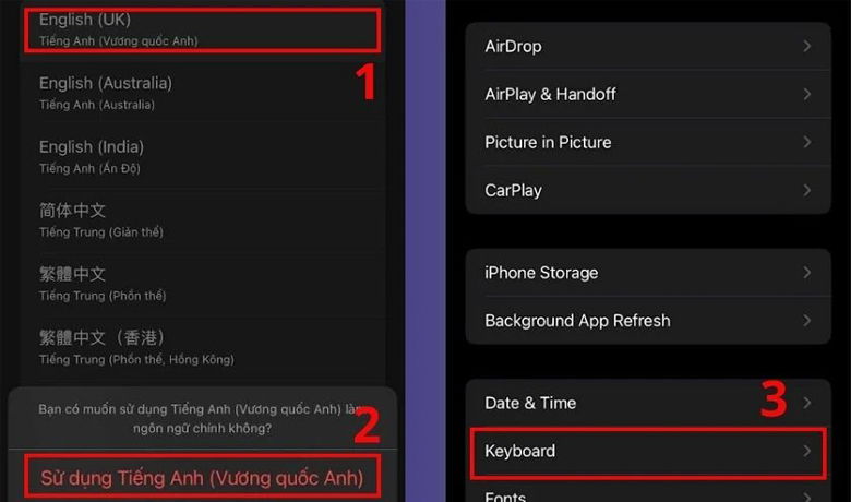 Chọn ngôn ngữ English (UK)