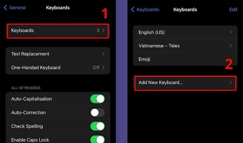 Chọn Add New Keyboard