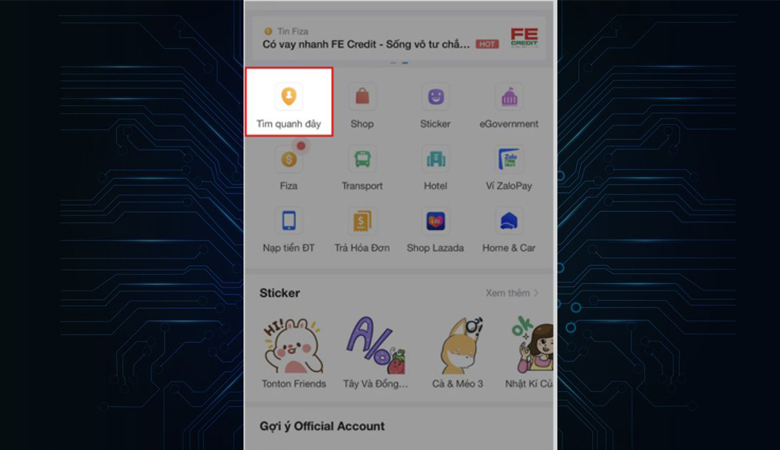 nhấn chọn mục 'Tìm quanh đây'
