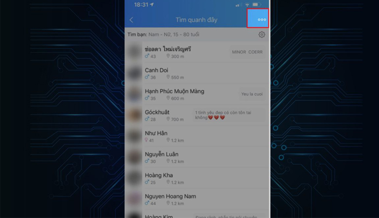 nhấn vào biểu tượng hình ba chấm