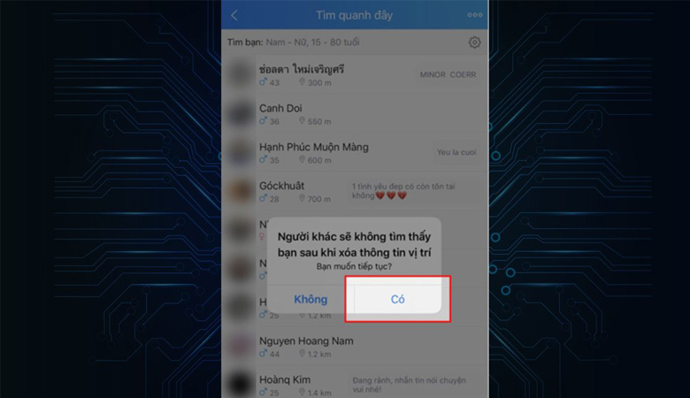 chọn nút 'Có' để xác nhận