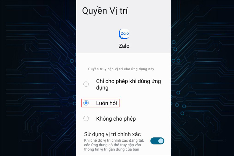 đánh dấu vào Luôn cho phép