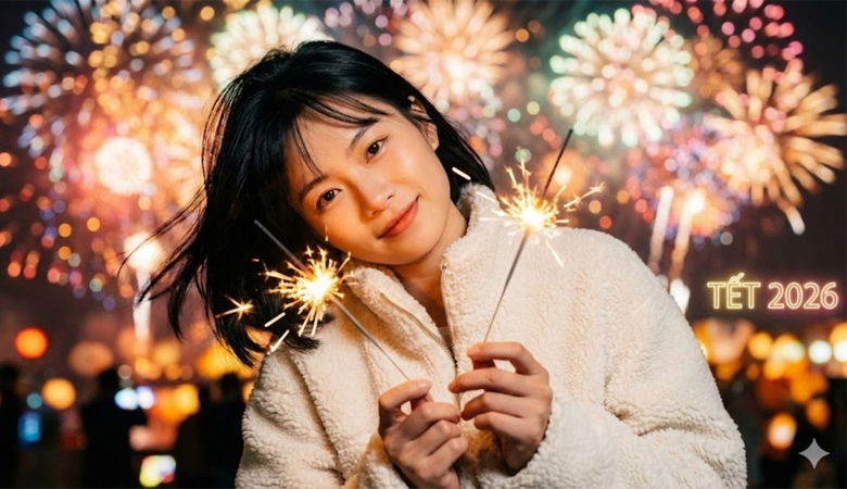 tạo ảnh chân dung selfie pháo bông AI