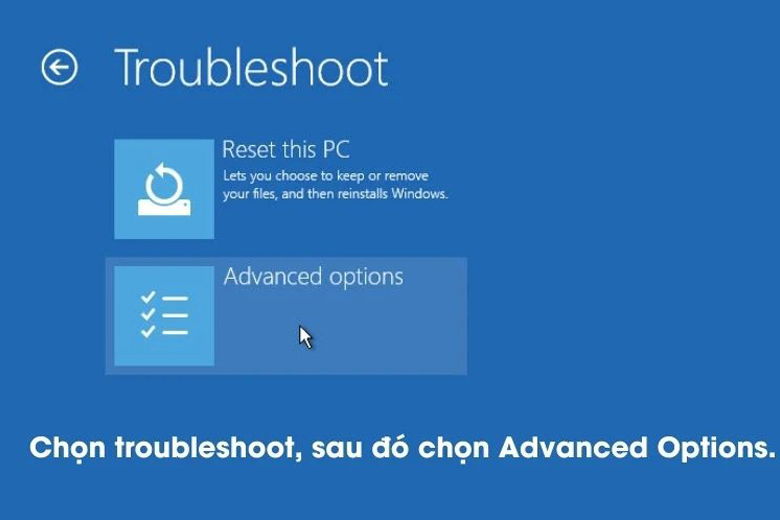 Chọn tiếp mục Advanced Options