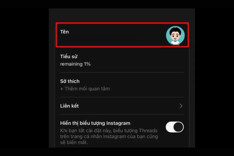 vào ảnh đại diện