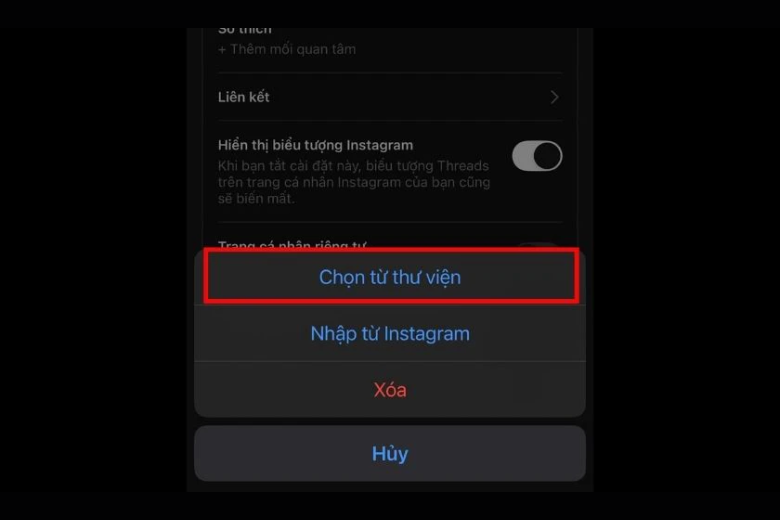 vào mục Chọn từ thư viện