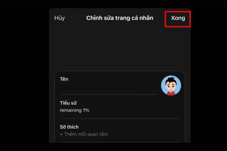 hoàn thành các bước đổi Avatar Threads