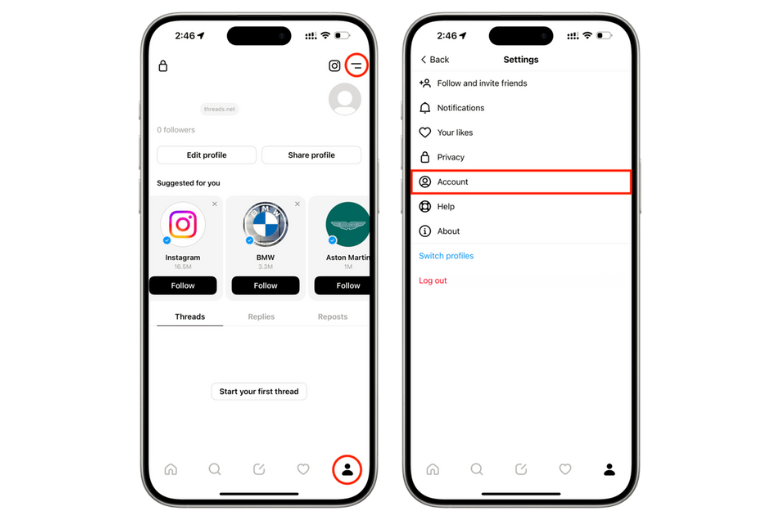Đăng nhập vào ứng dụng Threads trên điện thoại