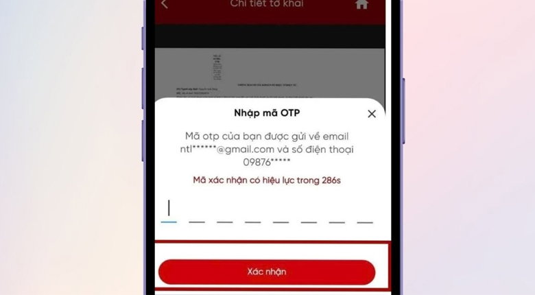 Nhập mã OTP về máy
