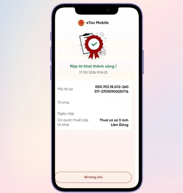 Thông báo nộp tờ khai thành công