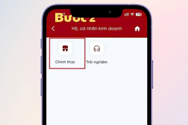 Nhấn vào mục Chính thức