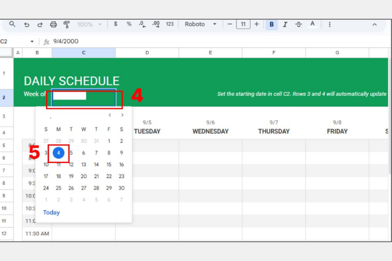 bảng tính trên Google Sheet