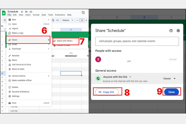 hoàn thành tạo lịch trên Google Sheet