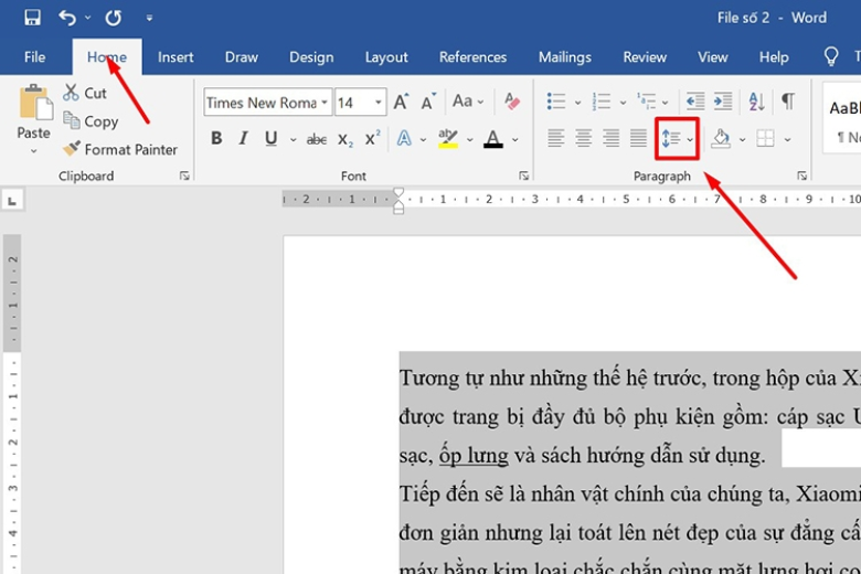 chỉnh khoảng cách giữa các dòng trong Word bằng Paragraph