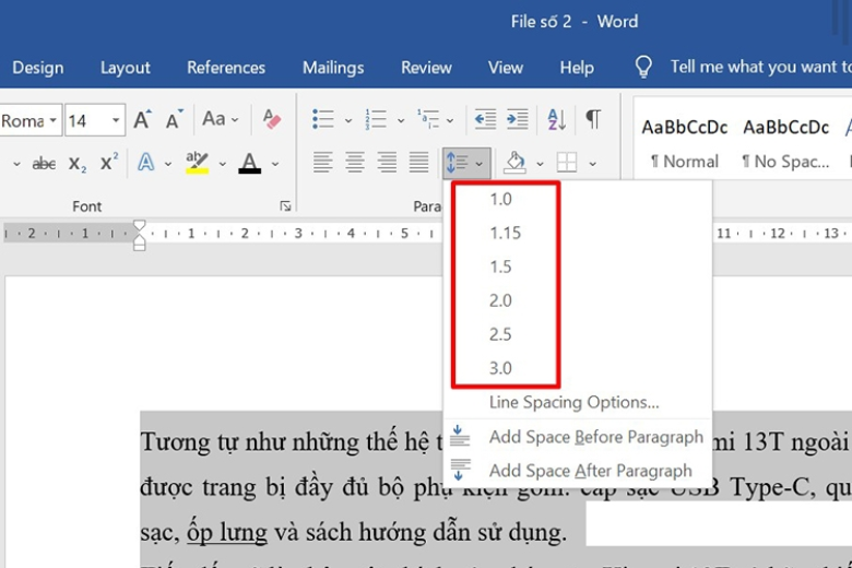 biểu tượng giãn dòng trong mục Paragraph