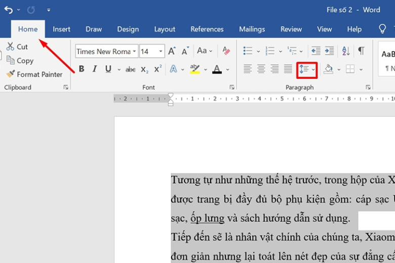 thiết lập thông số khoảng cách dòng