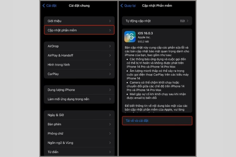 hoàn thành cập nhật phiên bản iOS mới