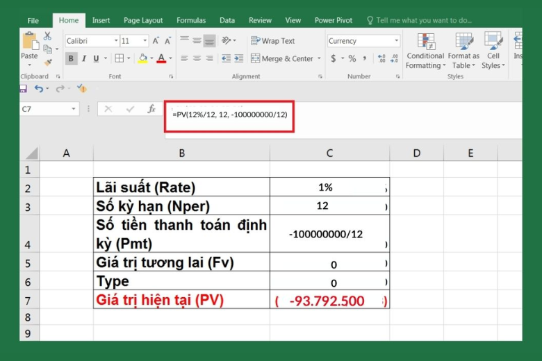 Tính giá trị hiện tại từ khoản vay và số tiền trả góp hàng tháng
