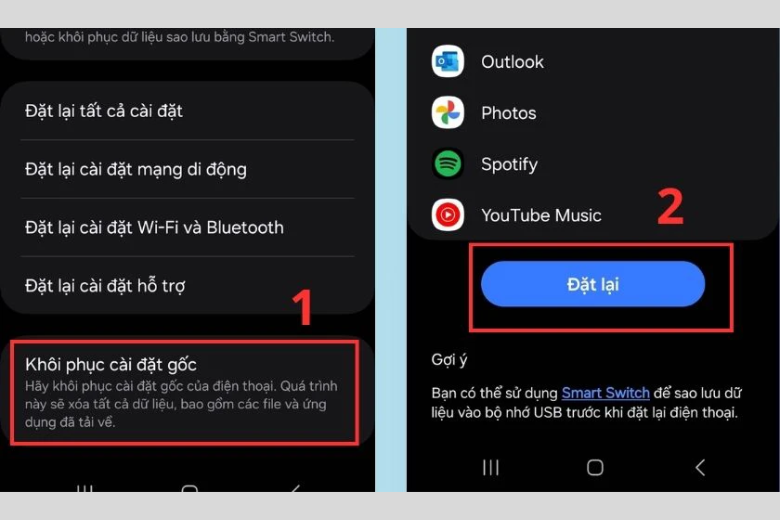 hoàn thành khôi phục cài đặt gốc
