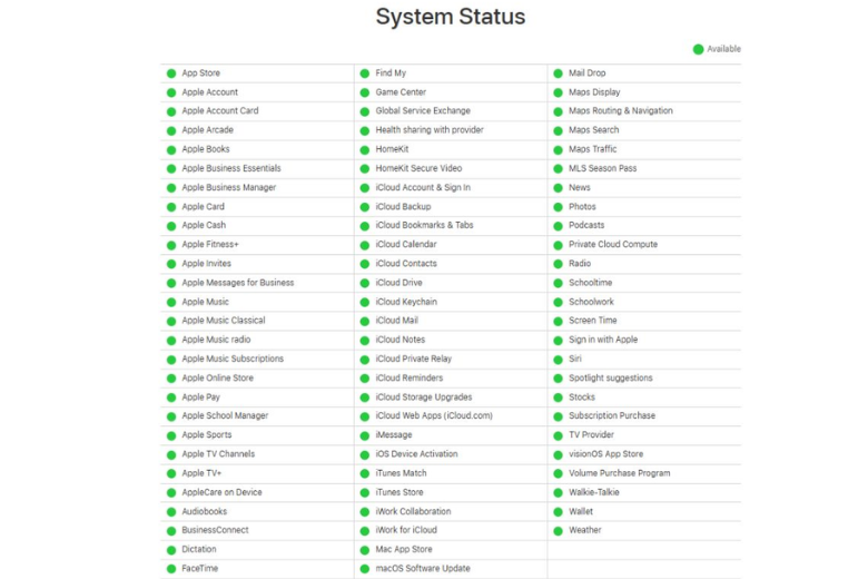 Xem lại trạng thái hệ thống Apple