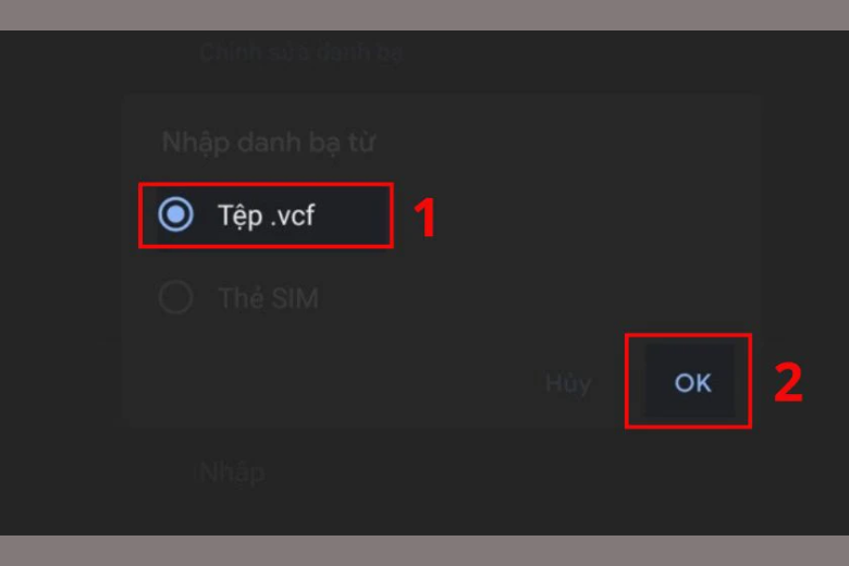 chọn file có đuôi “.vcf”
