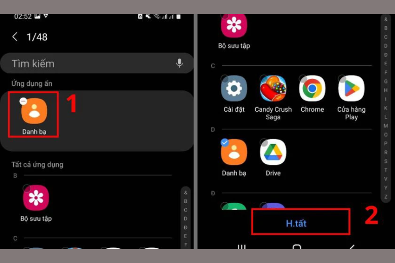Danh bạ đang bị ẩn