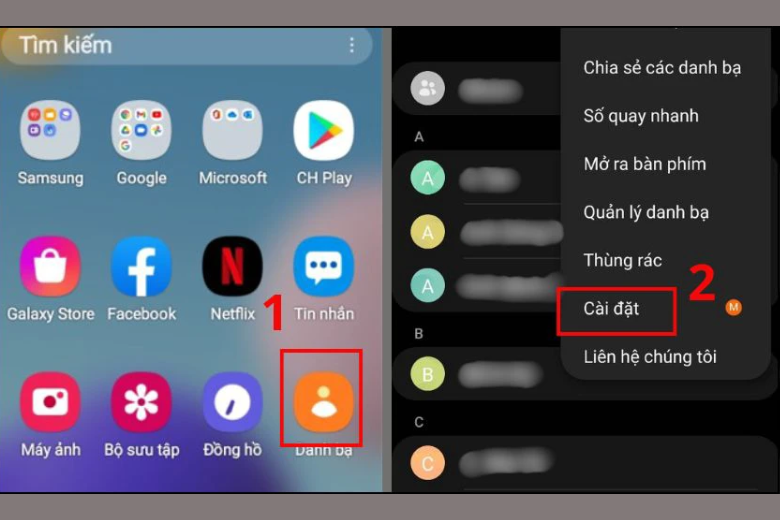 mở ứng dụng Danh bạ trên Samsung