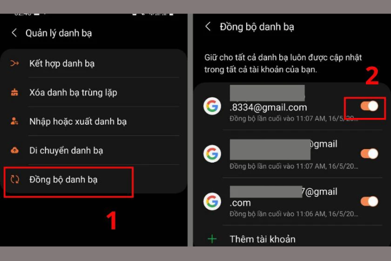 Đồng bộ danh bạ gạt nút Samsung Account
