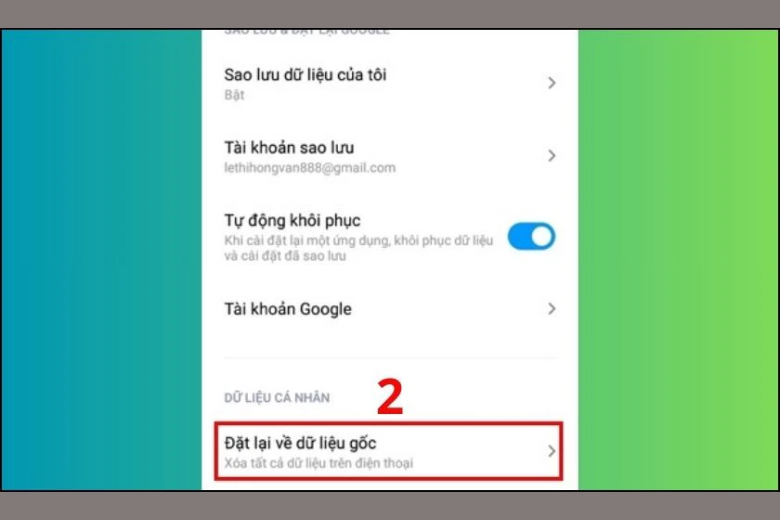 Đặt lại về dữ liệu gốc