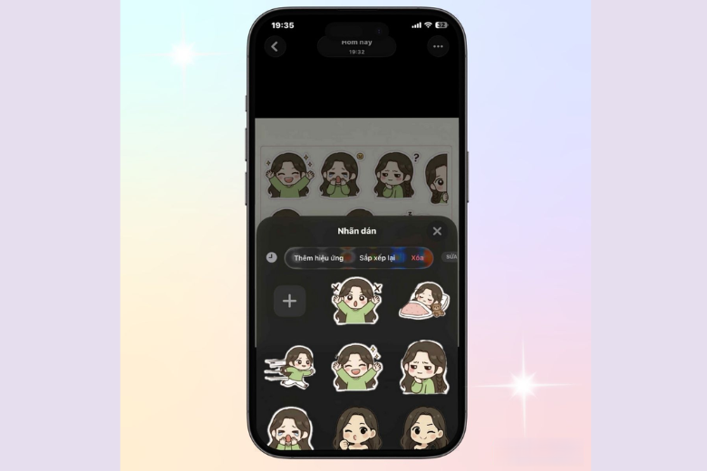 thêm lần lượt sticker