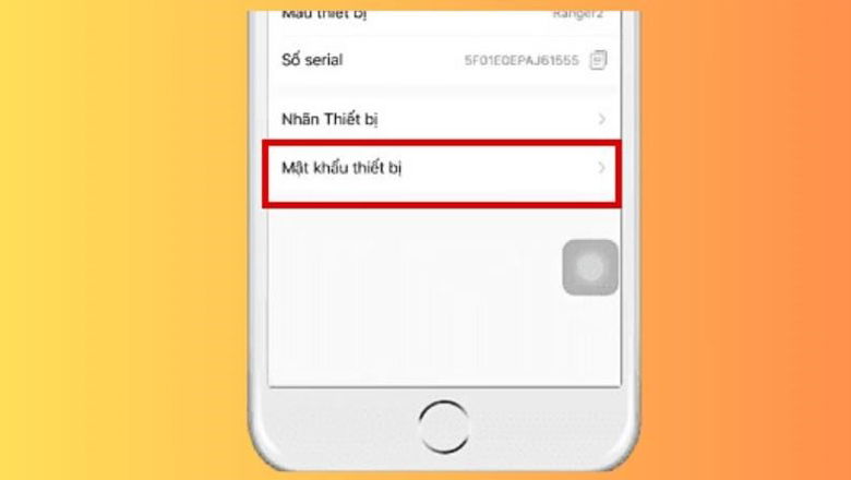 chọn vào Mật khẩu thiết bị