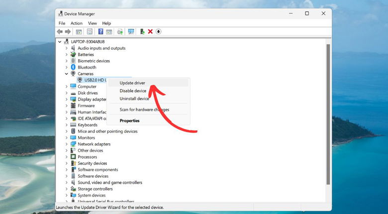 Chọn vào webcam của laptop