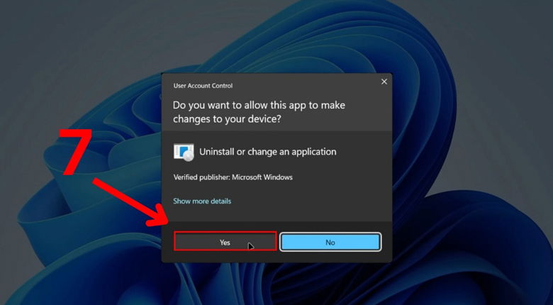 Nhấn Yes để hệ thống tiến hành gỡ ứng dụng