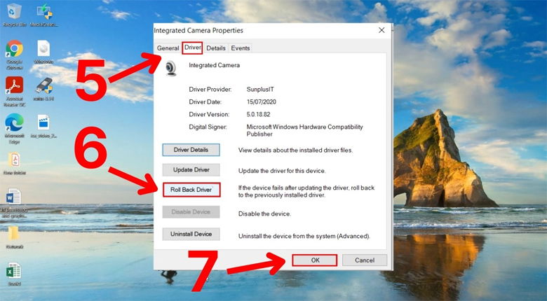Nhấn Roll Back Driver