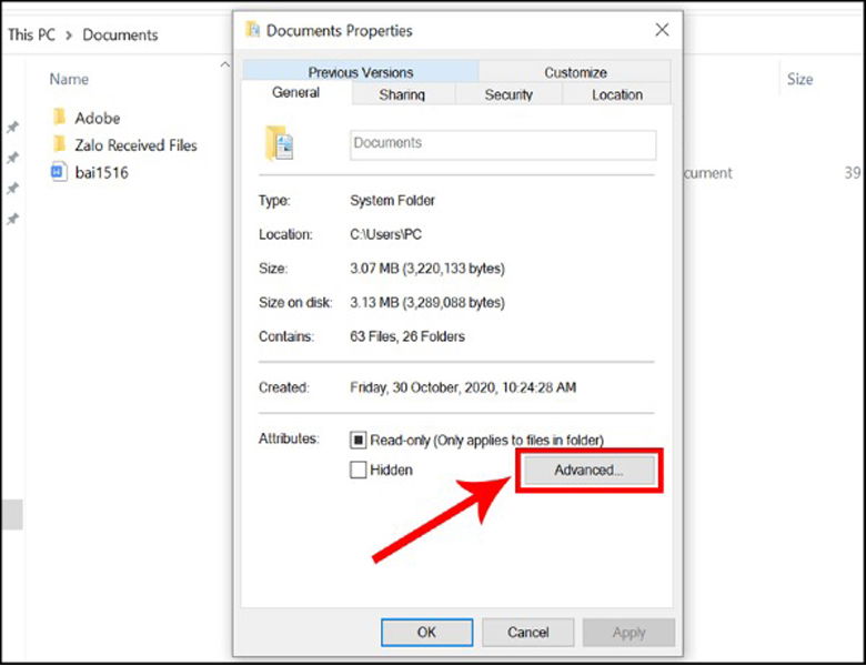Nhấn vào Advanced