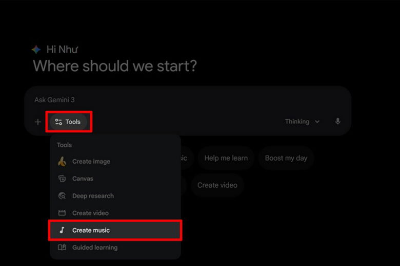 Chọn tiếp tính năng Create Music để bắt đầu tạo nhạc