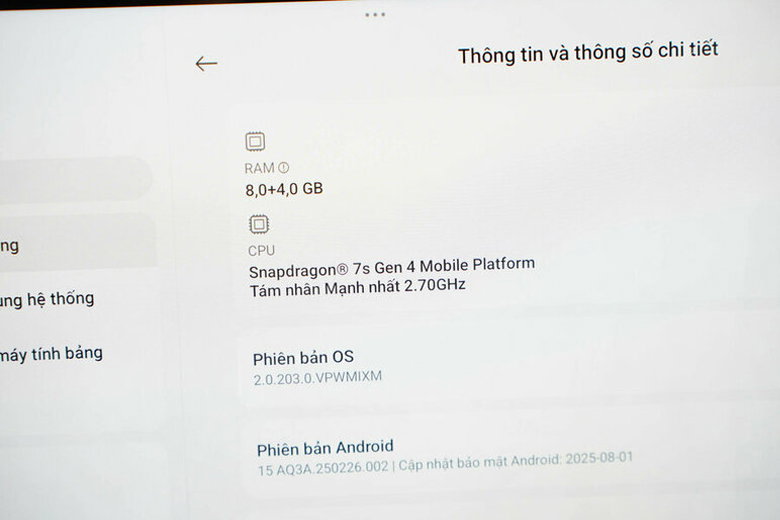 Redmi Pad 2 Pro sử dụng chip Snapdragon 7s Gen 4