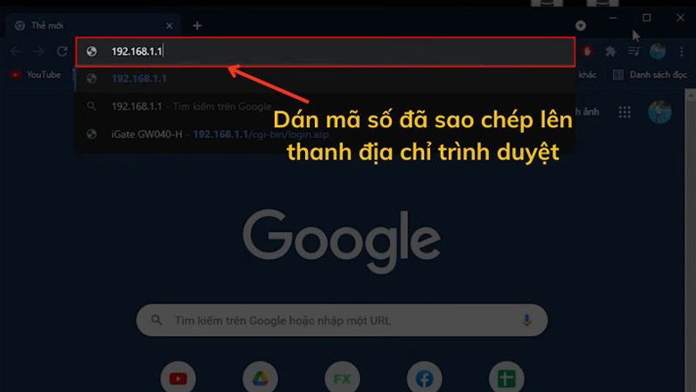 Dán mã số đã sao chép lên thanh địa chỉ trình duyệt