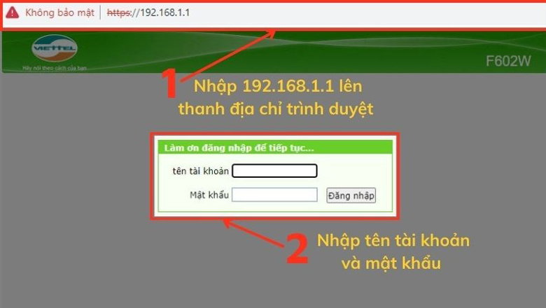Truy cập trình duyệt web và nhập địa chỉ IP 192.168.1.1