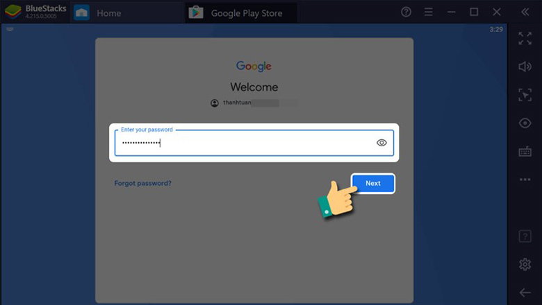 nhập vào mục Password email đã đăng ký