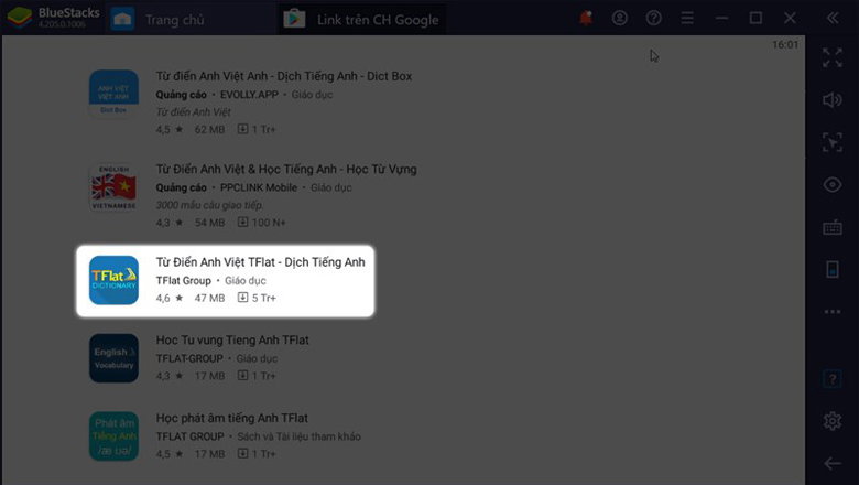 Chọn vào Từ điển Anh Việt TFlat - Dịch Tiếng Anh