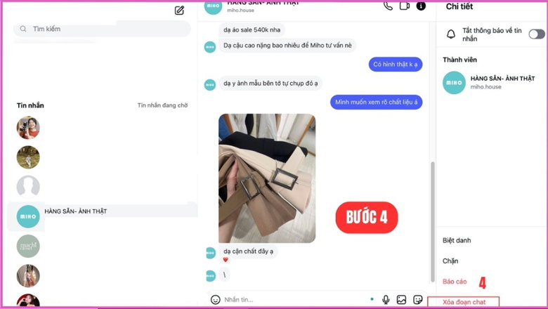 Nhấn vào mục Xóa đoạn chat