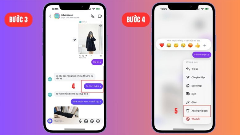 Nhấn chọn mục Xóa ở phía bạn