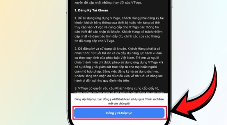 Chọn “Đồng ý và tiếp tục” điều khoản